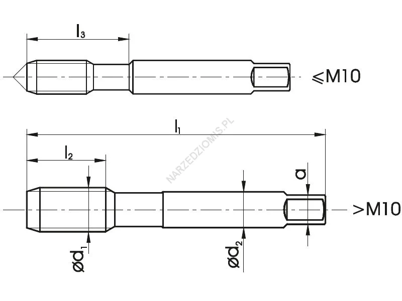 Rysunek techniczny: Gwintownik maszynowy krótki NGMm/1 DIN 352/1-D M 3 6H HSS